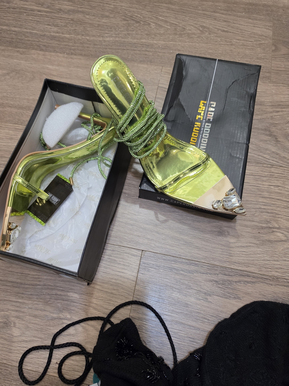 Metallic Lime Green Strappy Stiletto Heels - Picture 6 of 6